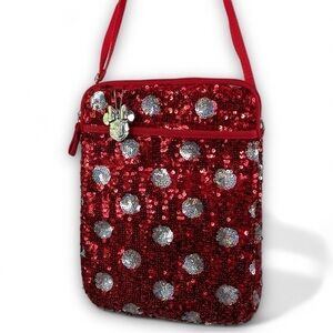 DISNEY Minnie Mouse Red & Silver Sequins Padded Crossbody Shoulder Bag Purse